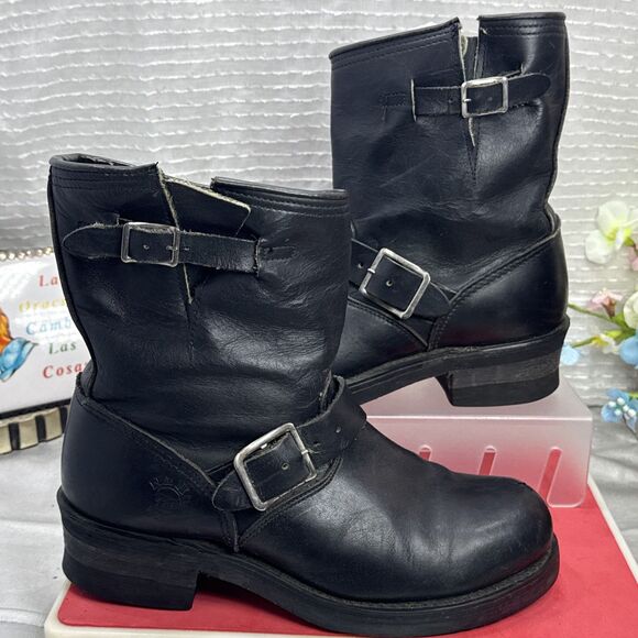 (M5) NANA Vintage BLACK ENGINEER BOOTS Goodyear Welted- Sz 6,E Made in USA main image 14